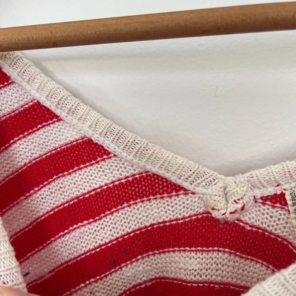 Red & White Striped V-Neck Off The Shoulder Knit - Picture 3 of 3